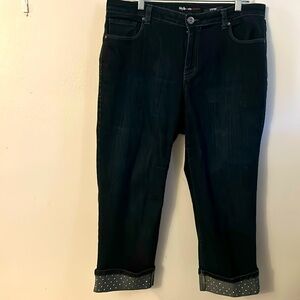 Style&co denim capri ankle hemmed silver studs size 16w dark blue